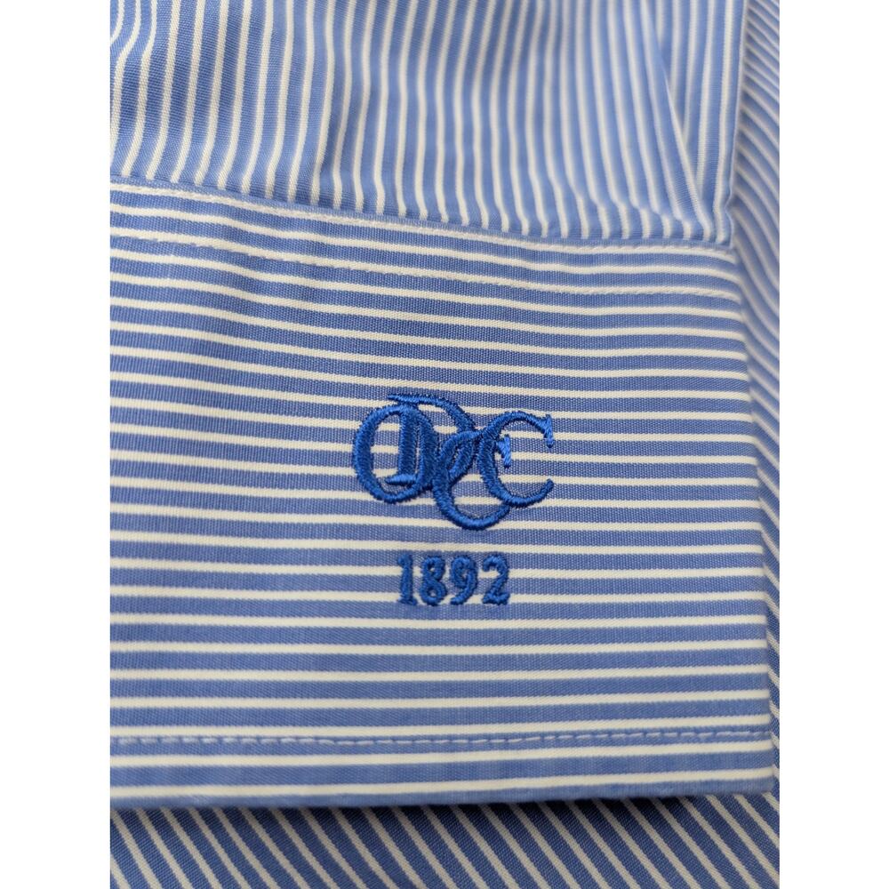 Donald Ross Mens Button Down Shirt Large Stripe Blue White ODCC Golf - Picture 7 of 9